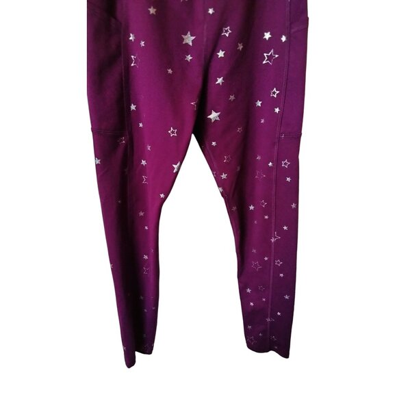 Athletic Works Large (10-12) Leggings Kids Maroon With Silver Stars Print - Picture 4 of 8